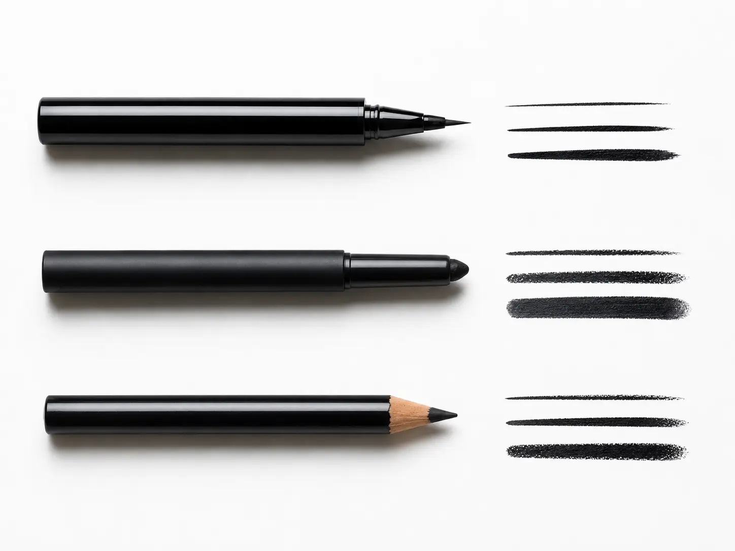 Waterproof eyeliner product on a clean vanity surface with water droplets